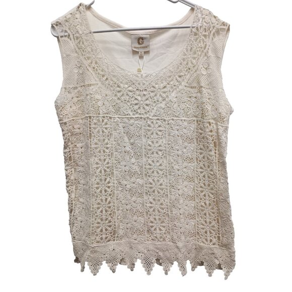 Grand & Greene Womens Tank Top Sz XL Ivory Fairy BOHO Crochet Sleeveless Cotton - Picture 1 of 9